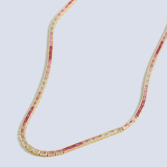 Madewell Baguette Cubic Zirconia Tennis Necklace Shaded Pink - Picture 2 of 2